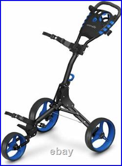 SereneLife SLG3W Foldable Lightweight 3-Wheel Golf Push Cart With Elastic Strap