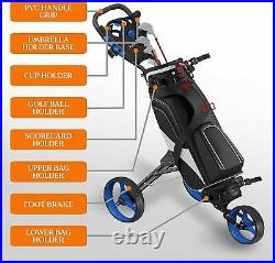 SereneLife SLG3W Foldable Lightweight 3-Wheel Golf Push Cart With Elastic Strap