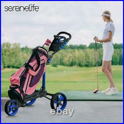 SereneLife SLGCFLW 3 Wheel Walking Golf Bag Push Cart Holder with Elastic Strap