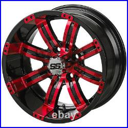 Set of (4) 12 red blue white Aluminum Alloy Golf Cart Rim Wheels & Mounted Tires