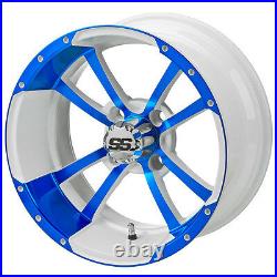 Set of (4) 12 red blue white Aluminum Alloy Golf Cart Rim Wheels & Mounted Tires