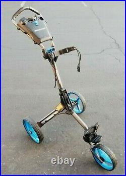 TourTrek Cube 3 Wheel Push/Pull Collapsible Two-Step Golf CART Blue- Excellent