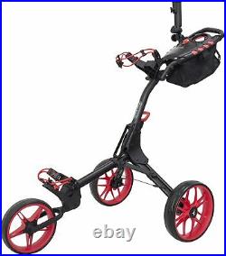 Vilineke Compact 3 Golf Push Trolley with Umbrella Holder and Storage Bag Red