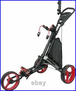 Vilineke One Click Golf Push Cart 3 Wheels Quick Fold and Light Trolley- Red