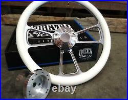 Yamaha Golf Cart White 3 Spoke Billet Aluminum Steering Wheel with Horn & Adapter